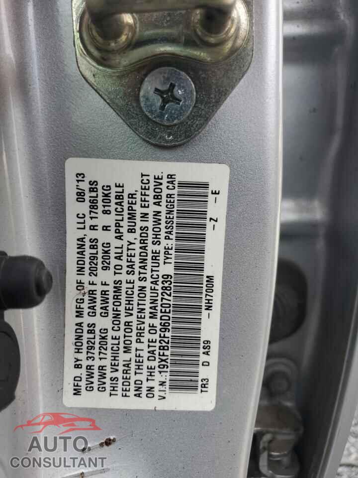 HONDA CIVIC 2013 - 19XFB2F96DE072839
