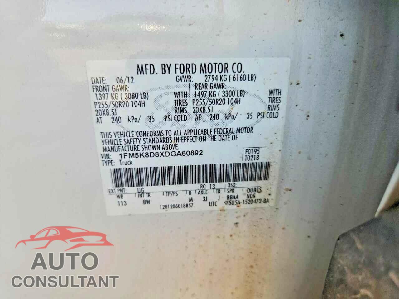 FORD EXPLORER 2013 - 1FM5K8D8XDGA60892