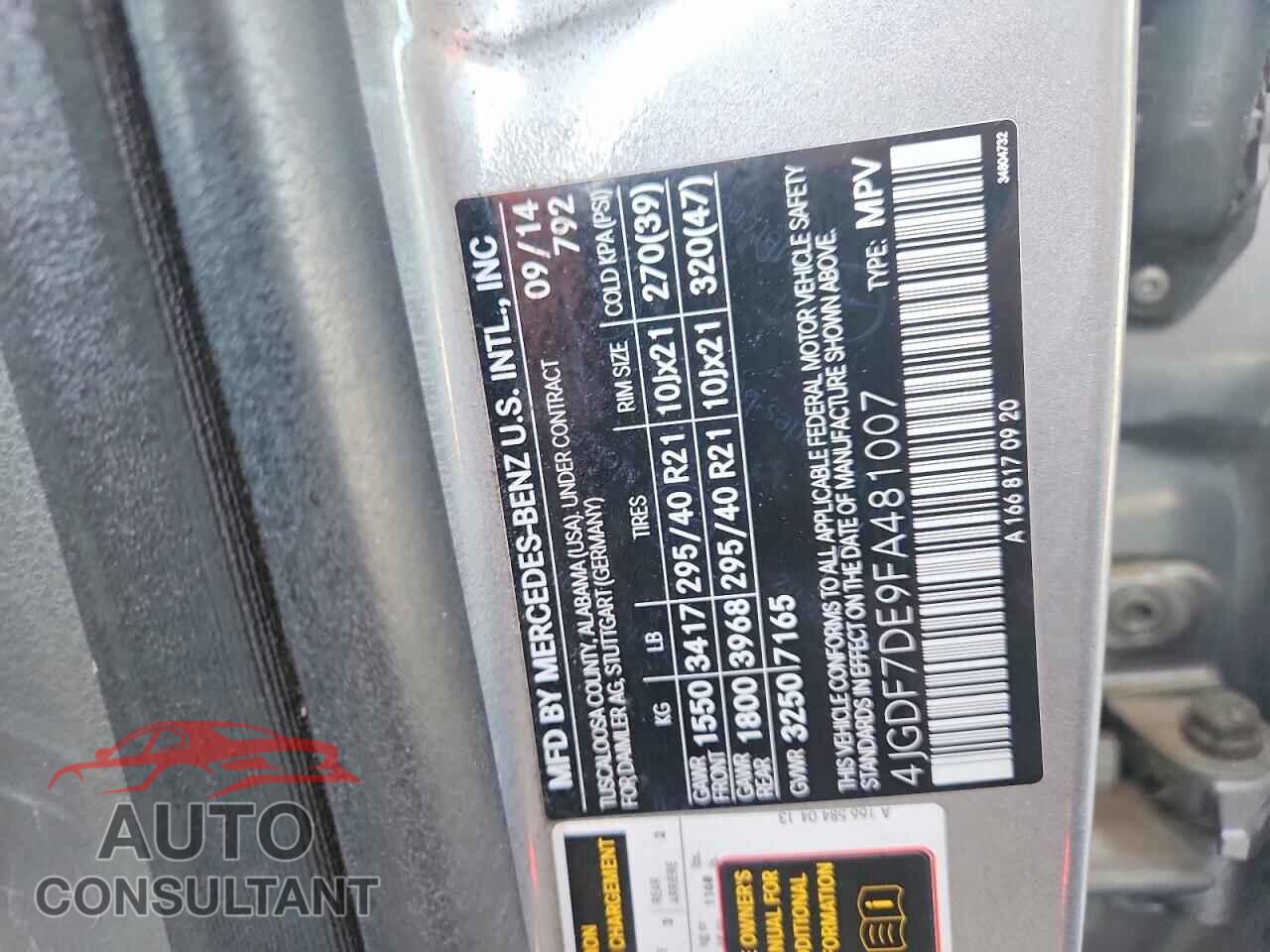 MERCEDES-BENZ GL-CLASS 2015 - 4JGDF7DE9FA481007