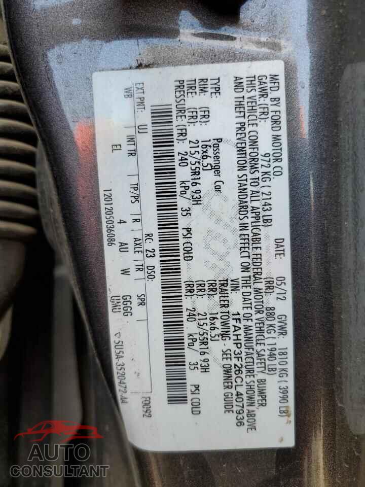 FORD FOCUS 2012 - 1FAHP3F26CL407936