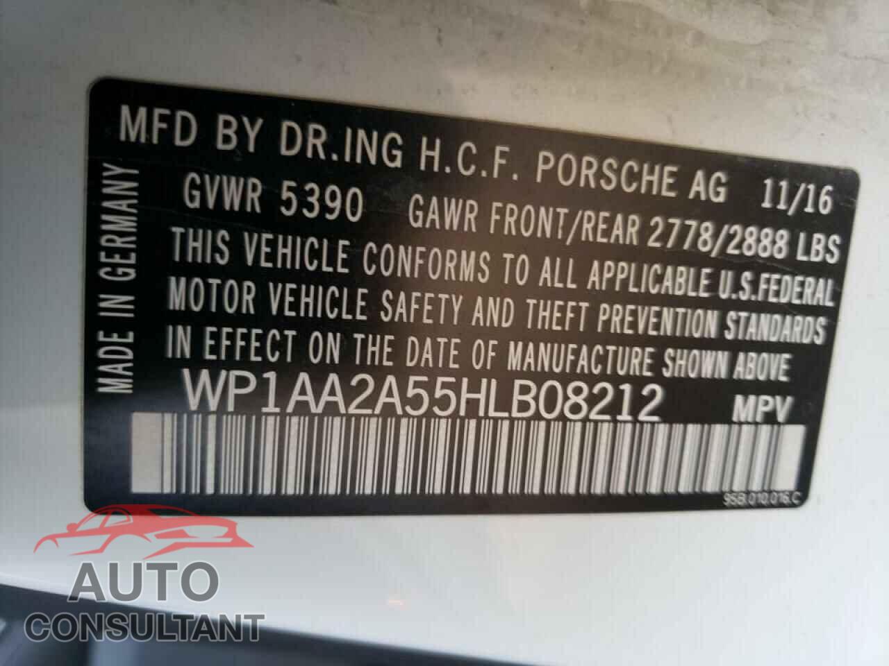 PORSCHE MACAN 2017 - WP1AA2A55HLB08212