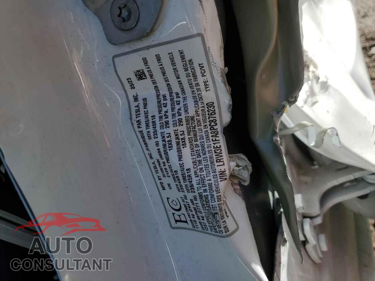 TESLA MODEL 3 2023 - LRW3E1FA8PC876230