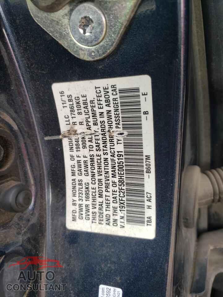 HONDA CIVIC 2017 - 19XFC2F58HE005191