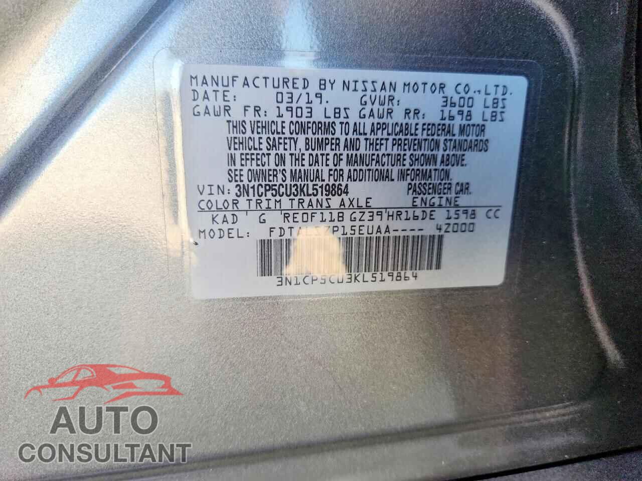 NISSAN KICKS 2019 - 3N1CP5CU3KL519864