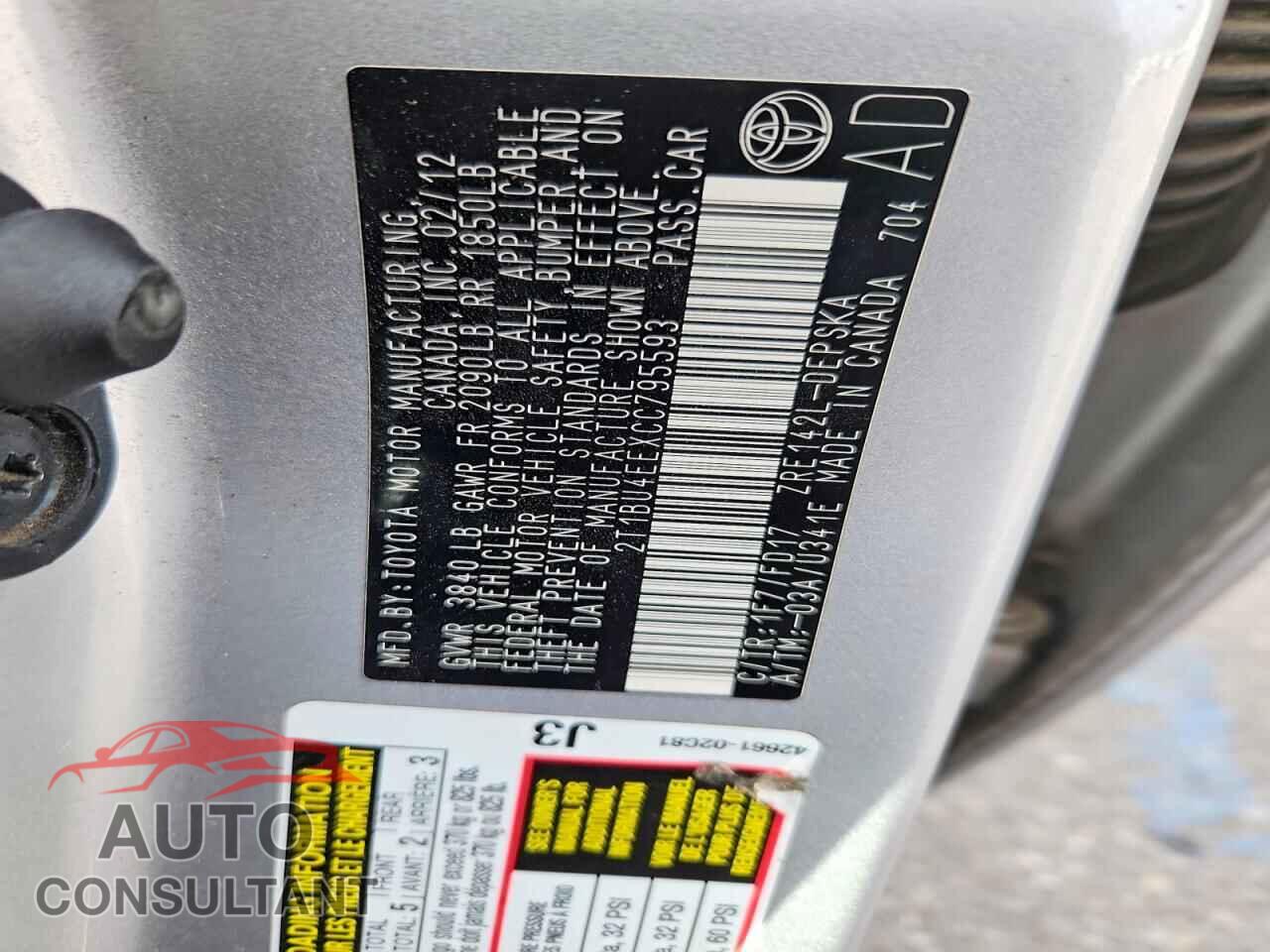 TOYOTA COROLLA 2012 - 2T1BU4EEXCC795593