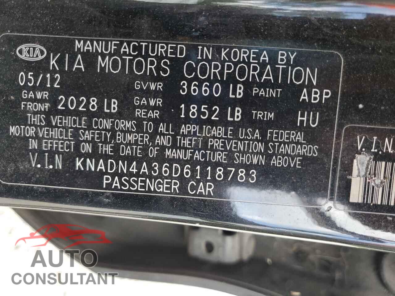 KIA RIO 2013 - KNADN4A36D6118783