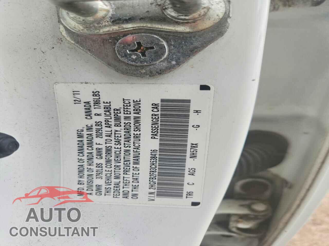 HONDA CIVIC 2012 - 2HGFB2F83CH538416