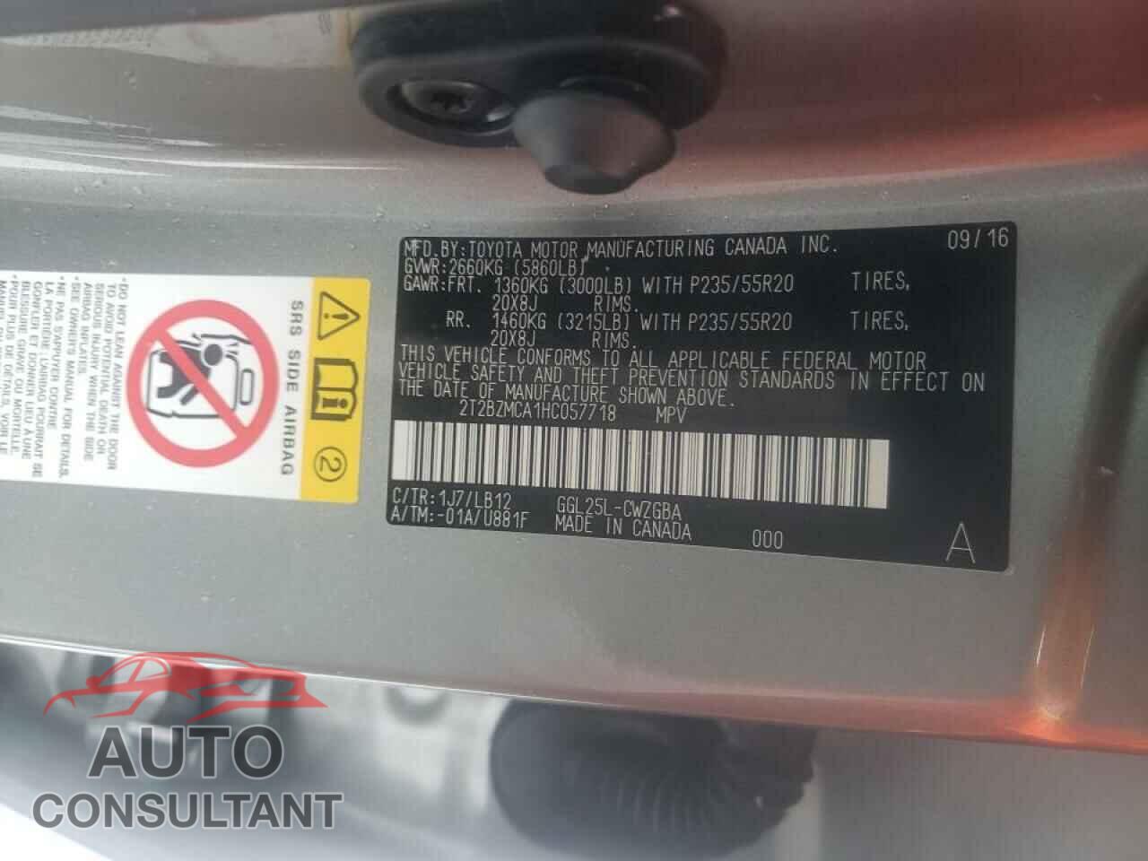 LEXUS RX350 2017 - 2T2BZMCA1HC057718