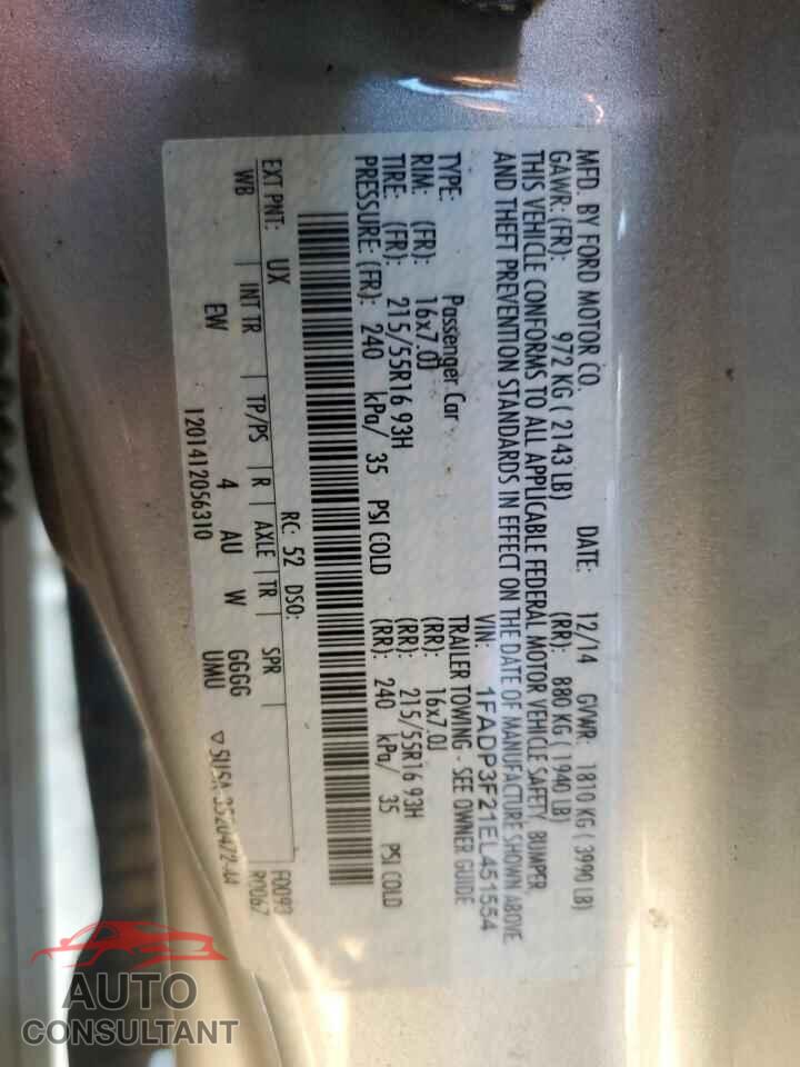 FORD FOCUS 2014 - 1FADP3F21EL451554