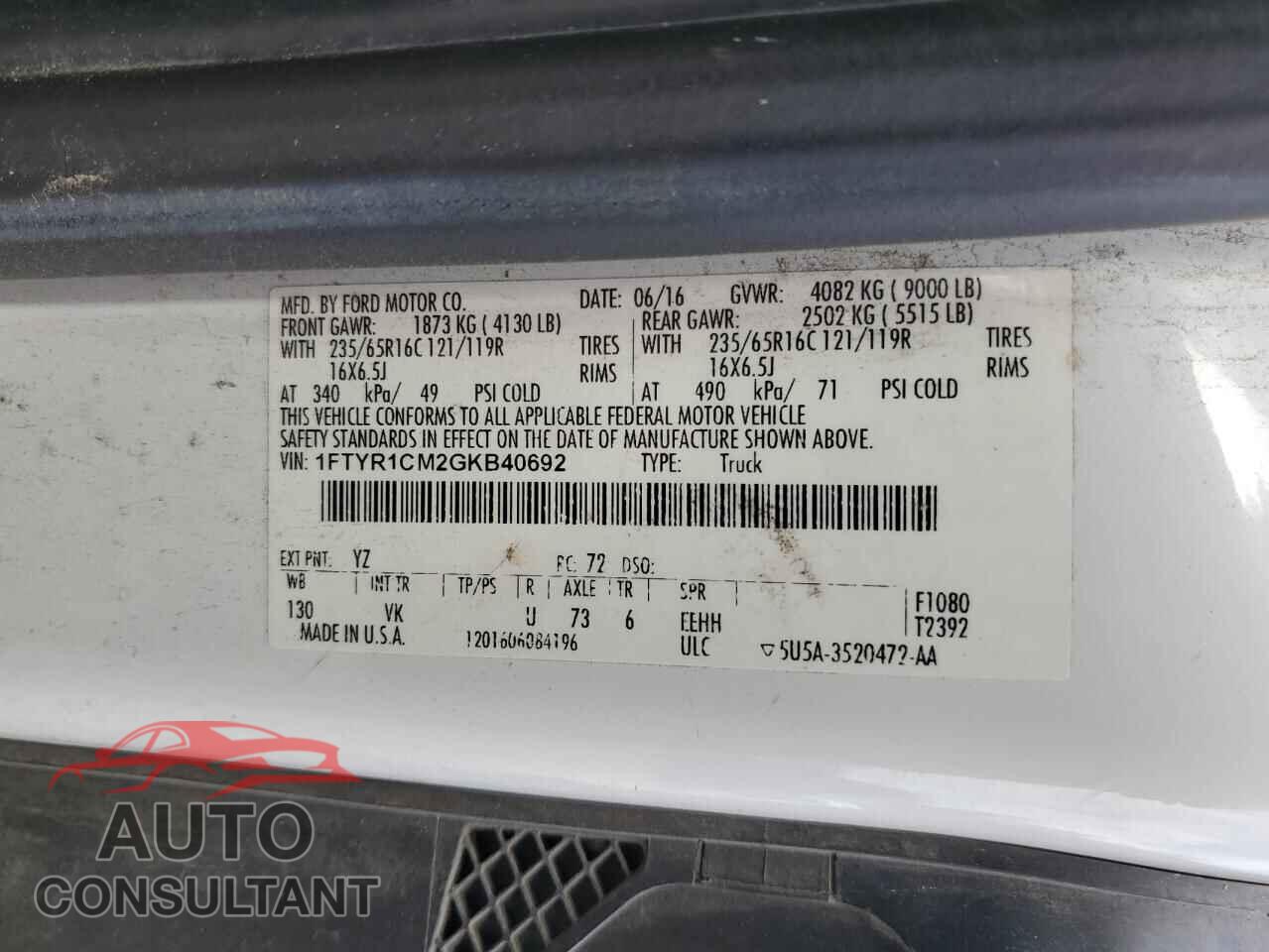 FORD TRANSIT 2016 - 1FTYR1CM2GKB40692