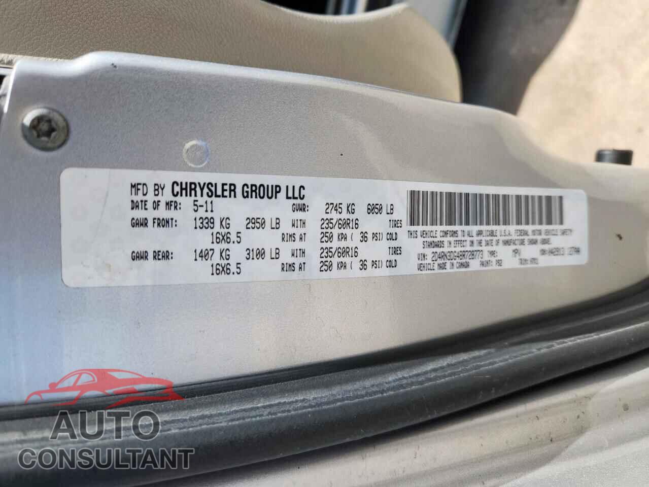 DODGE CARAVAN 2011 - 2D4RN3DG4BR728773