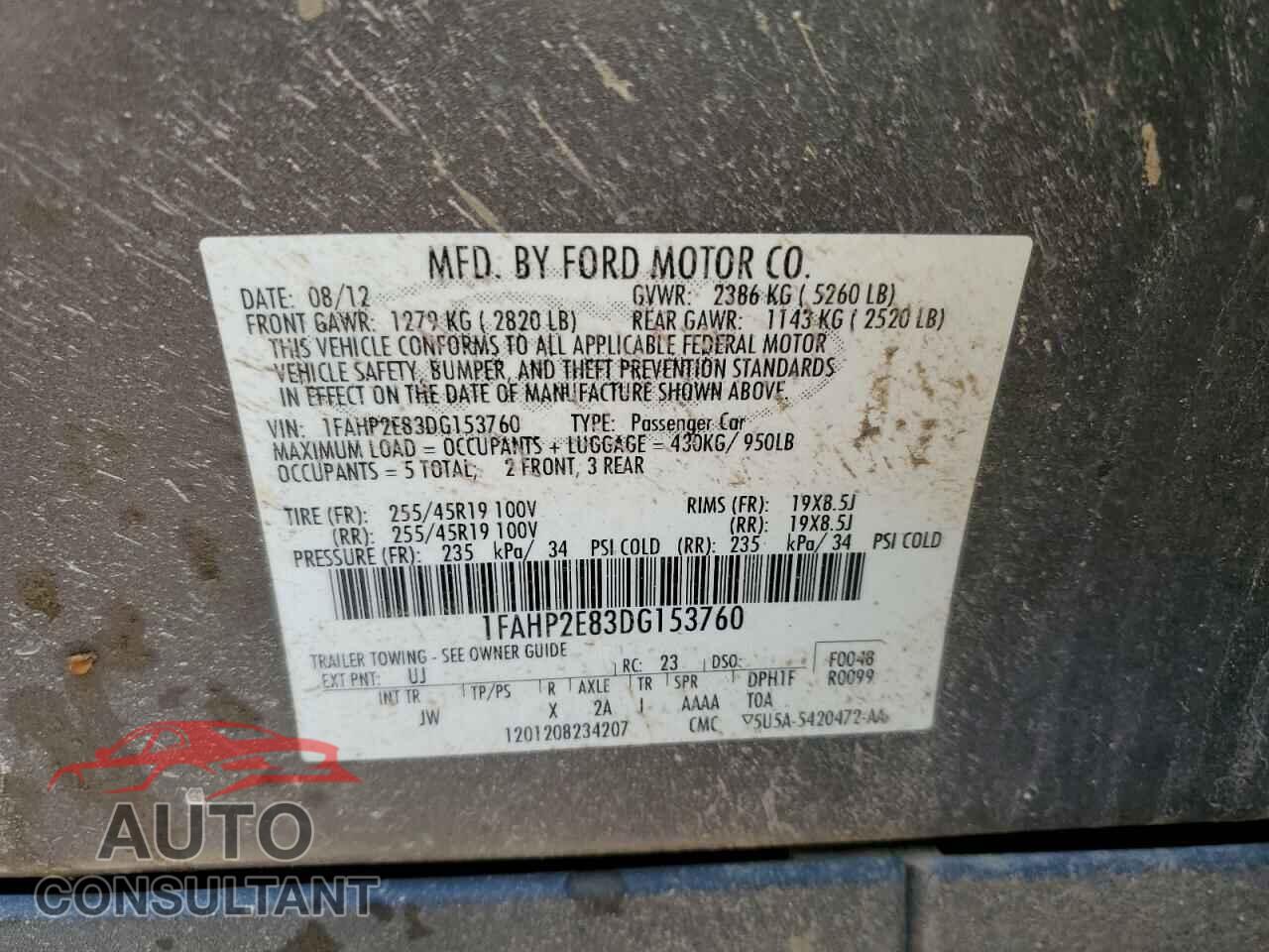 FORD TAURUS 2013 - 1FAHP2E83DG153760