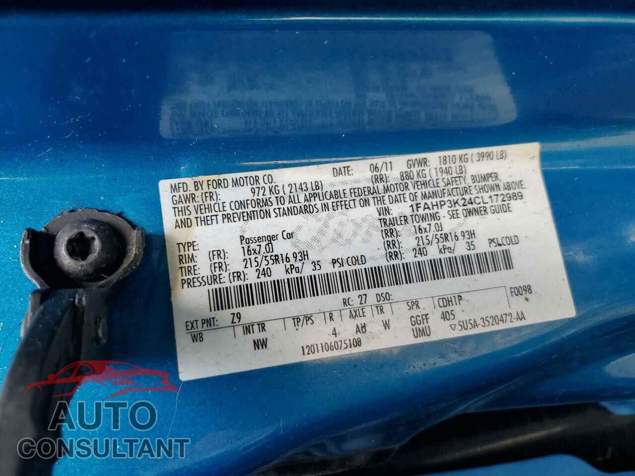 FORD FOCUS 2012 - 1FAHP3K24CL172989