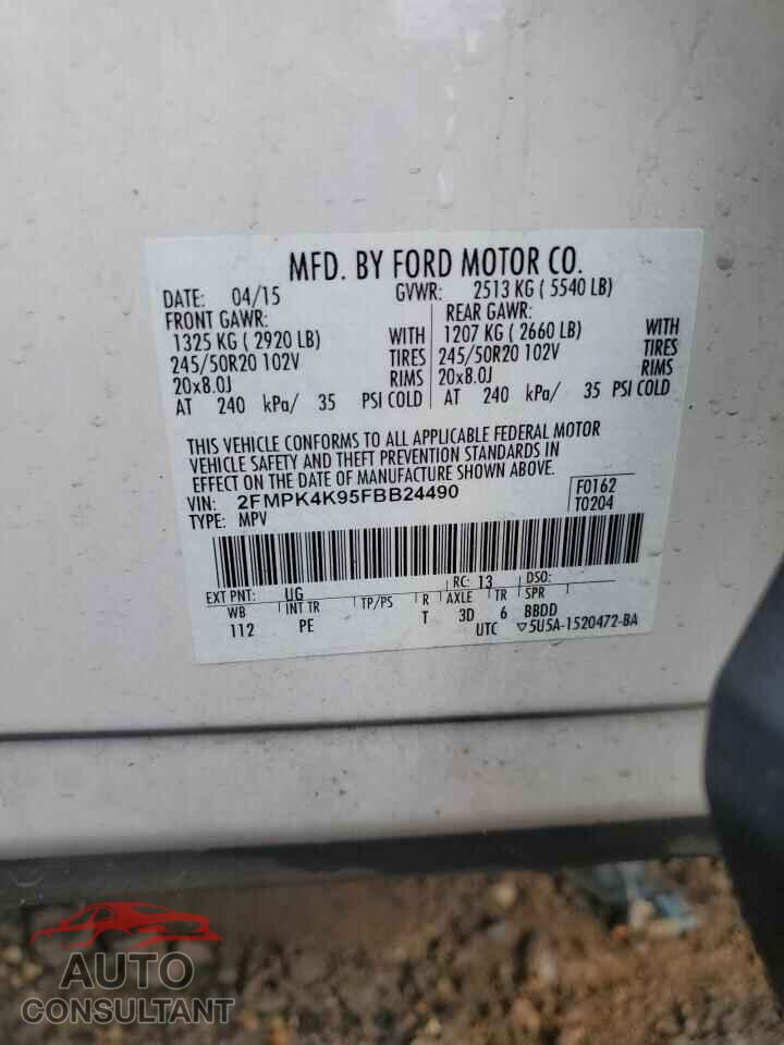 FORD EDGE 2015 - 2FMPK4K95FBB24490