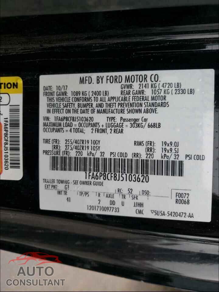 FORD MUSTANG 2018 - 1FA6P8CF8J5103620