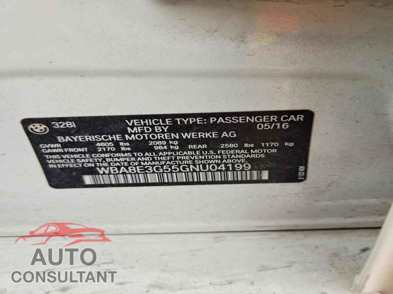 BMW 3 SERIES 2016 - WBA8E3G55GNU04199