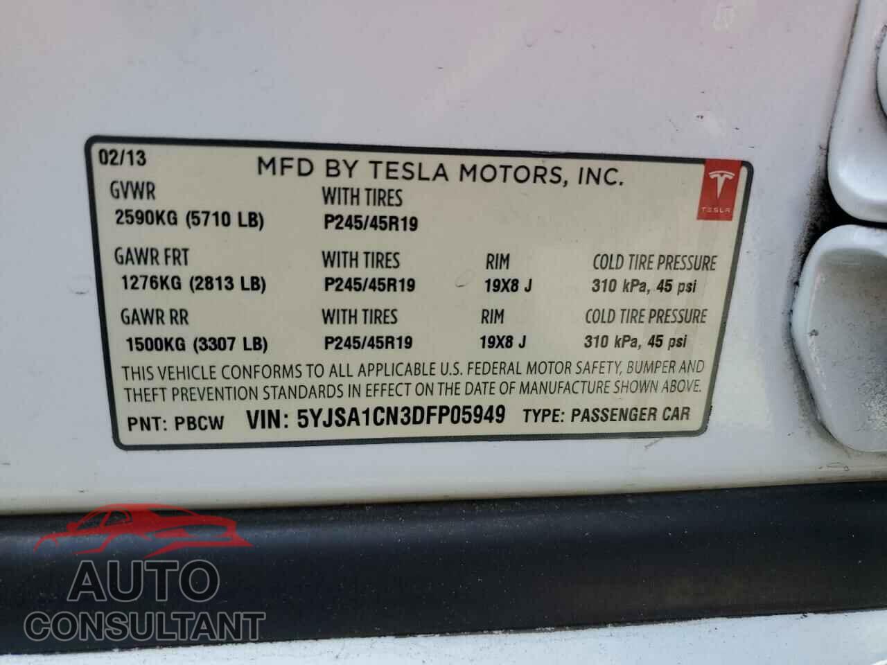 TESLA MODEL S 2013 - 5YJSA1CN3DFP05949