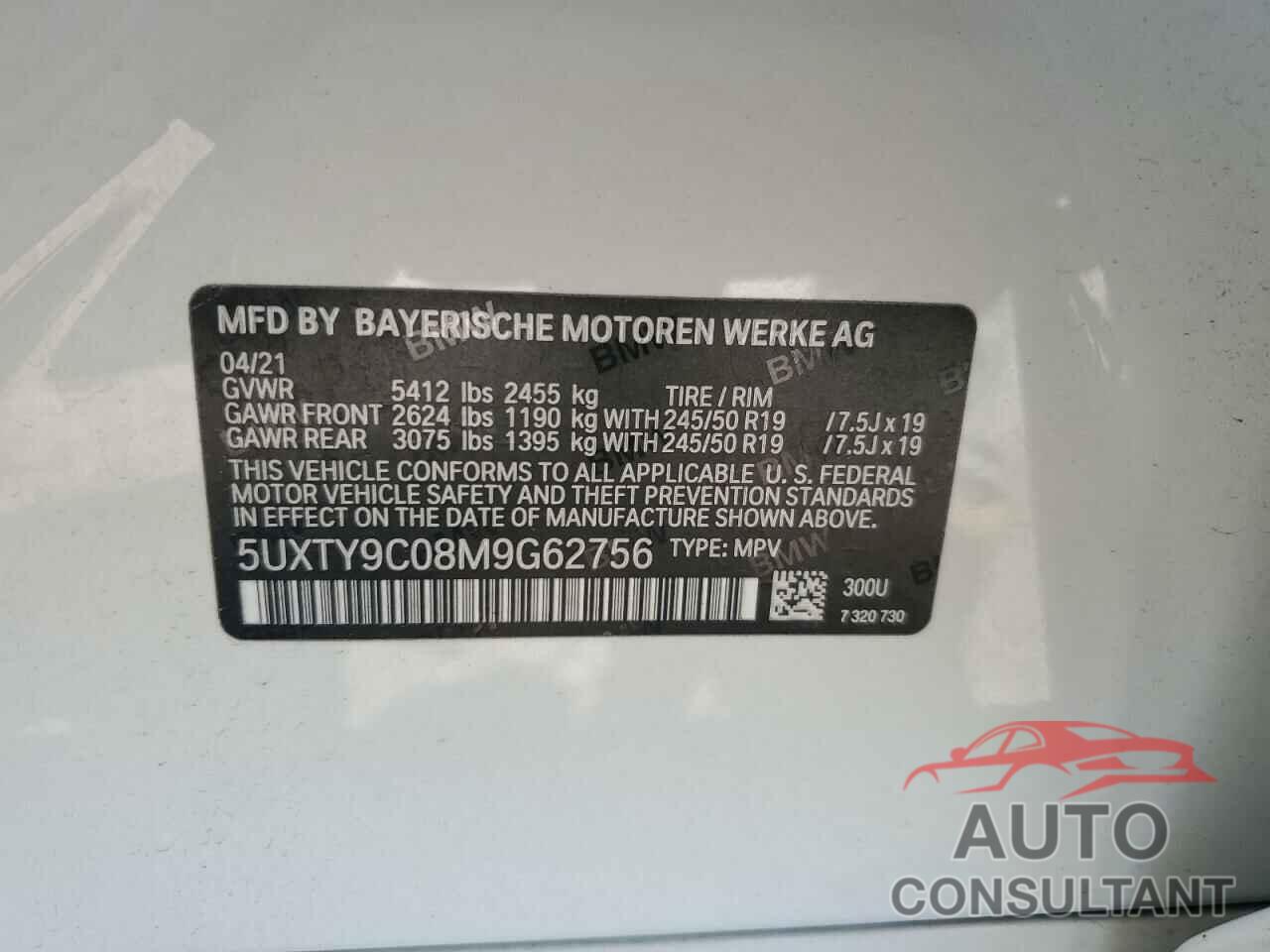 BMW X3 2021 - 5UXTY9C08M9G62756
