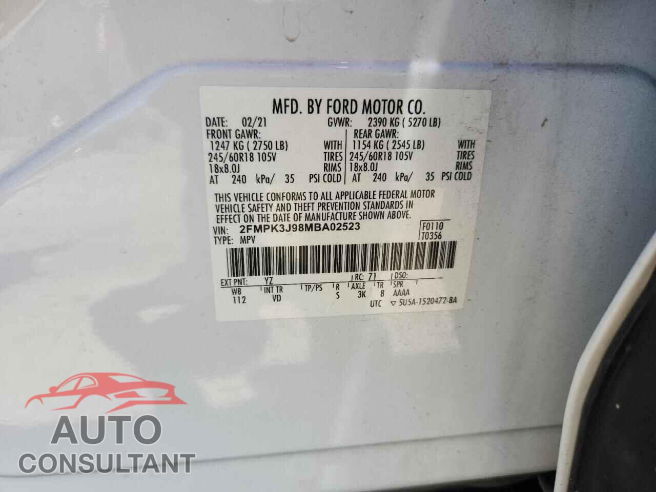 FORD EDGE 2021 - 2FMPK3J98MBA02523