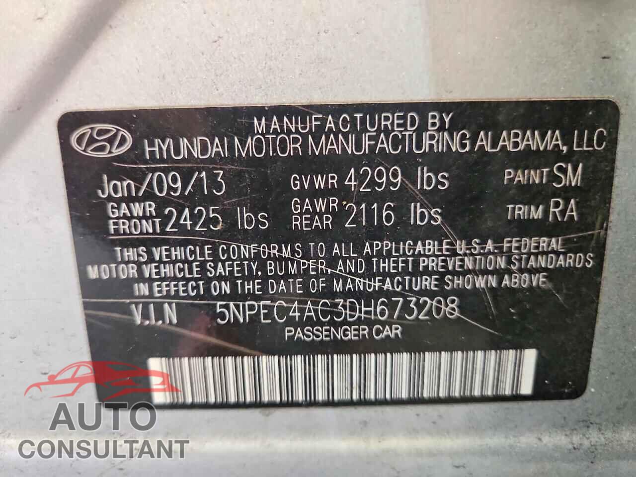HYUNDAI SONATA 2013 - 5NPEC4AC3DH673208