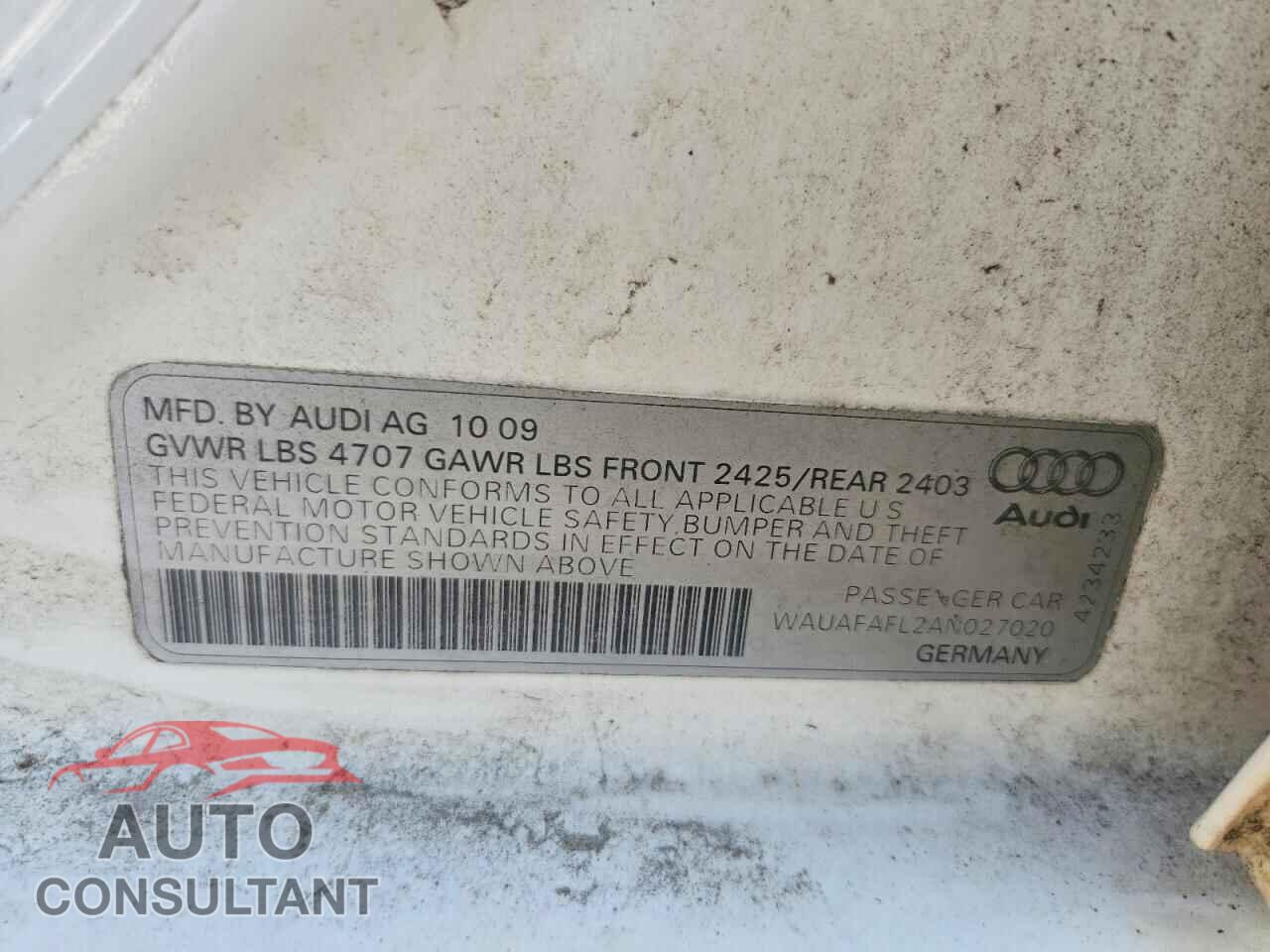 AUDI A4 2010 - WAUAFAFL2AN027020