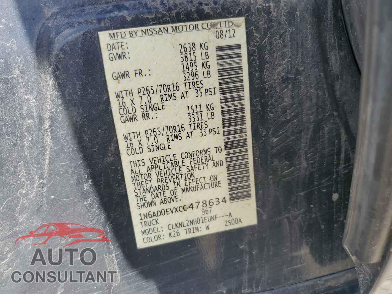 NISSAN FRONTIER 2012 - 1N6AD0EVXCC478634