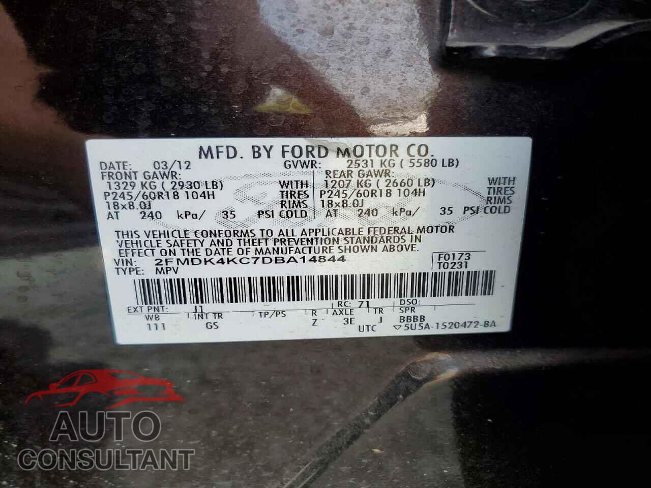 FORD EDGE 2013 - 2FMDK4KC7DBA14844