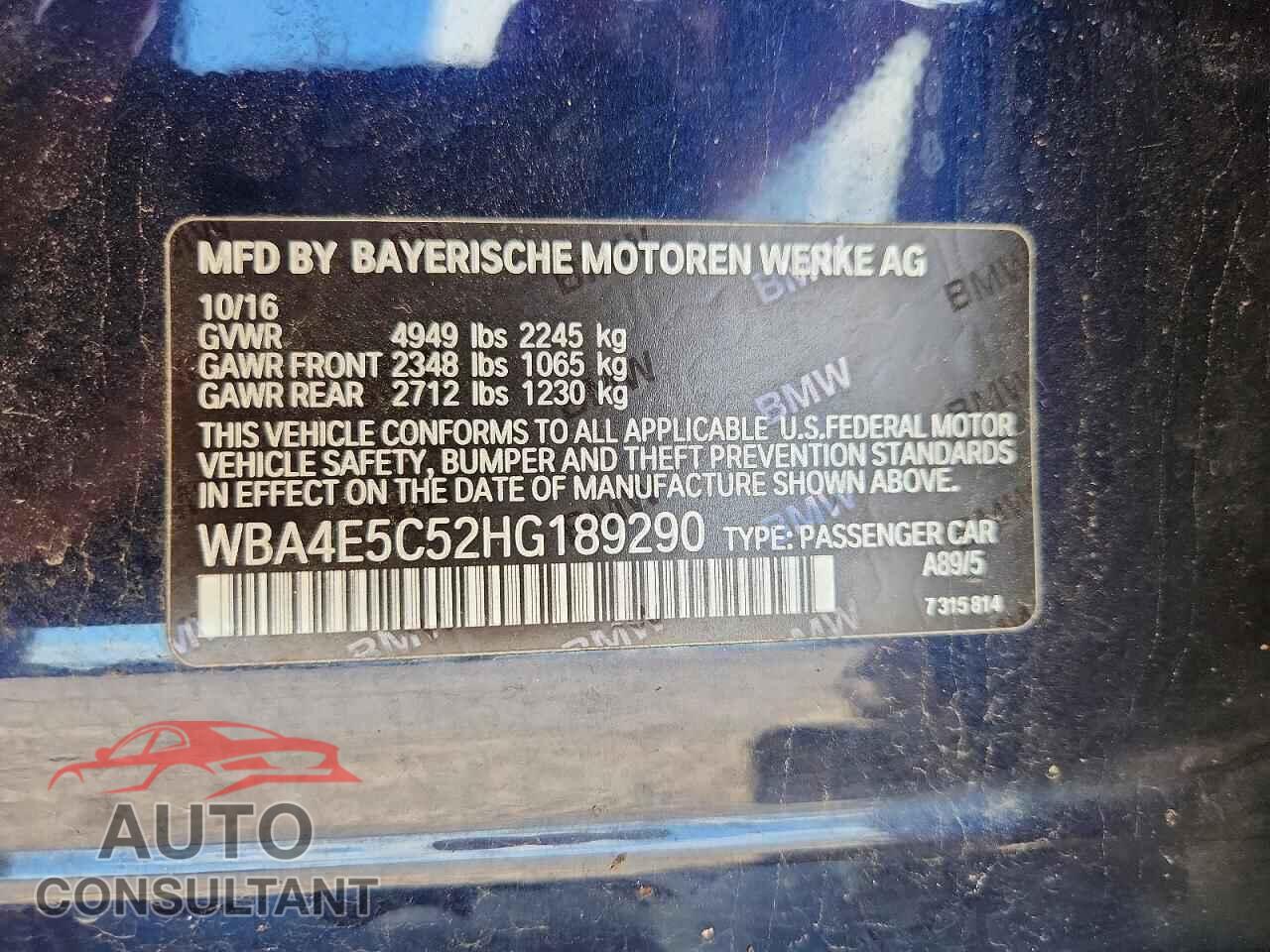 BMW 4 SERIES 2017 - WBA4E5C52HG189290