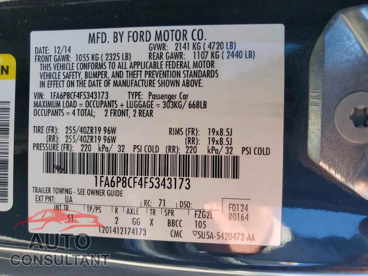 FORD MUSTANG 2015 - 1FA6P8CF4F5343173