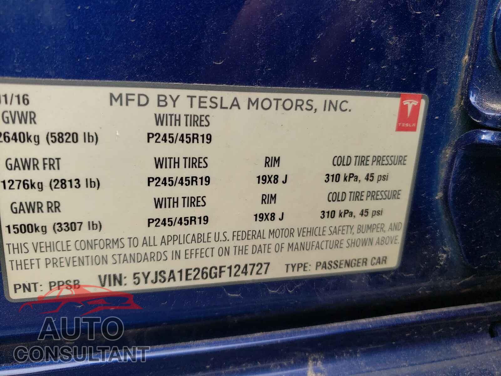 TESLA MODEL S 2016 - 5YJSA1E26GF124727