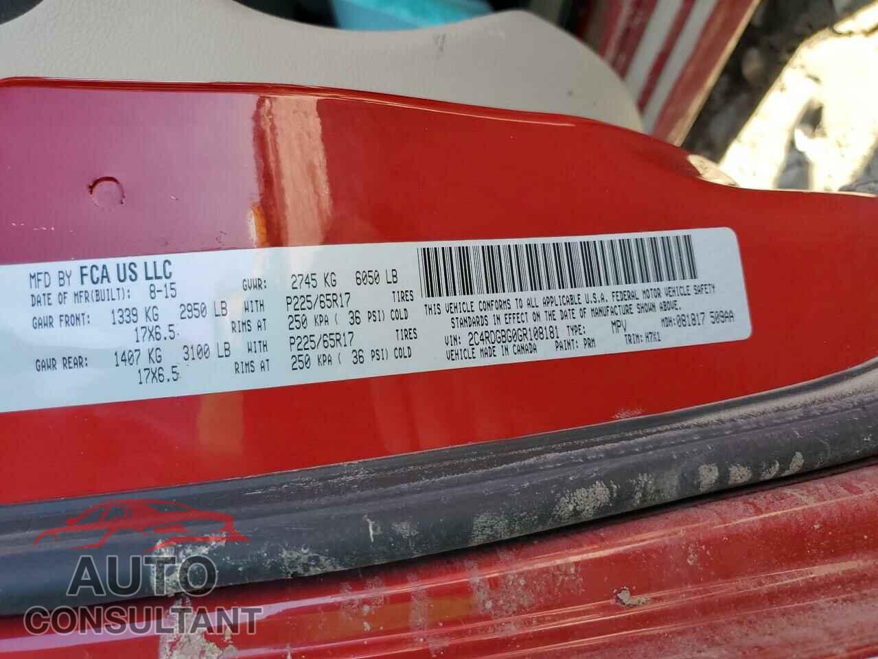 DODGE CARAVAN 2016 - 2C4RDGBG0GR108181