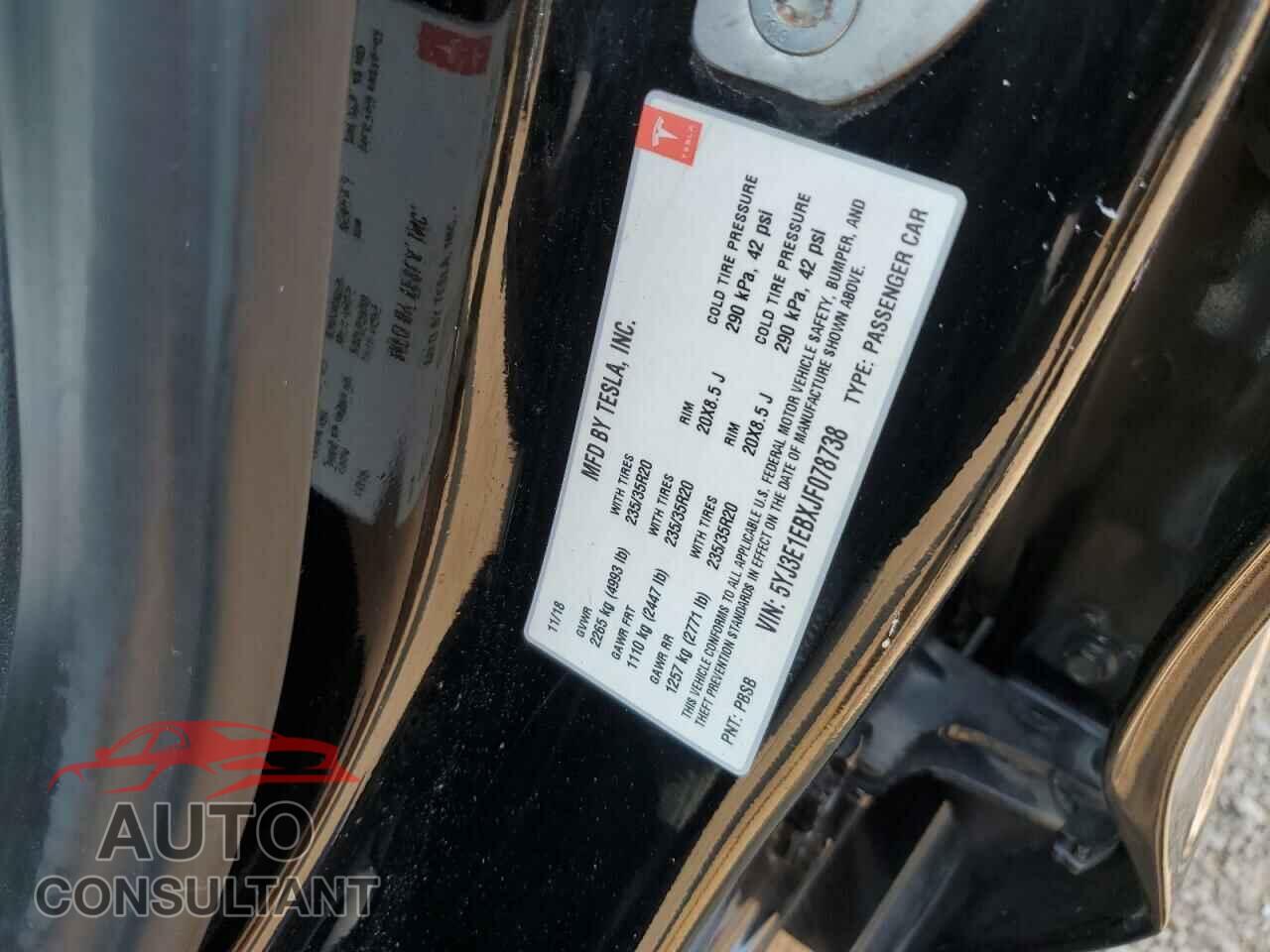 TESLA MODEL 3 2018 - 5YJ3E1EBXJF078738