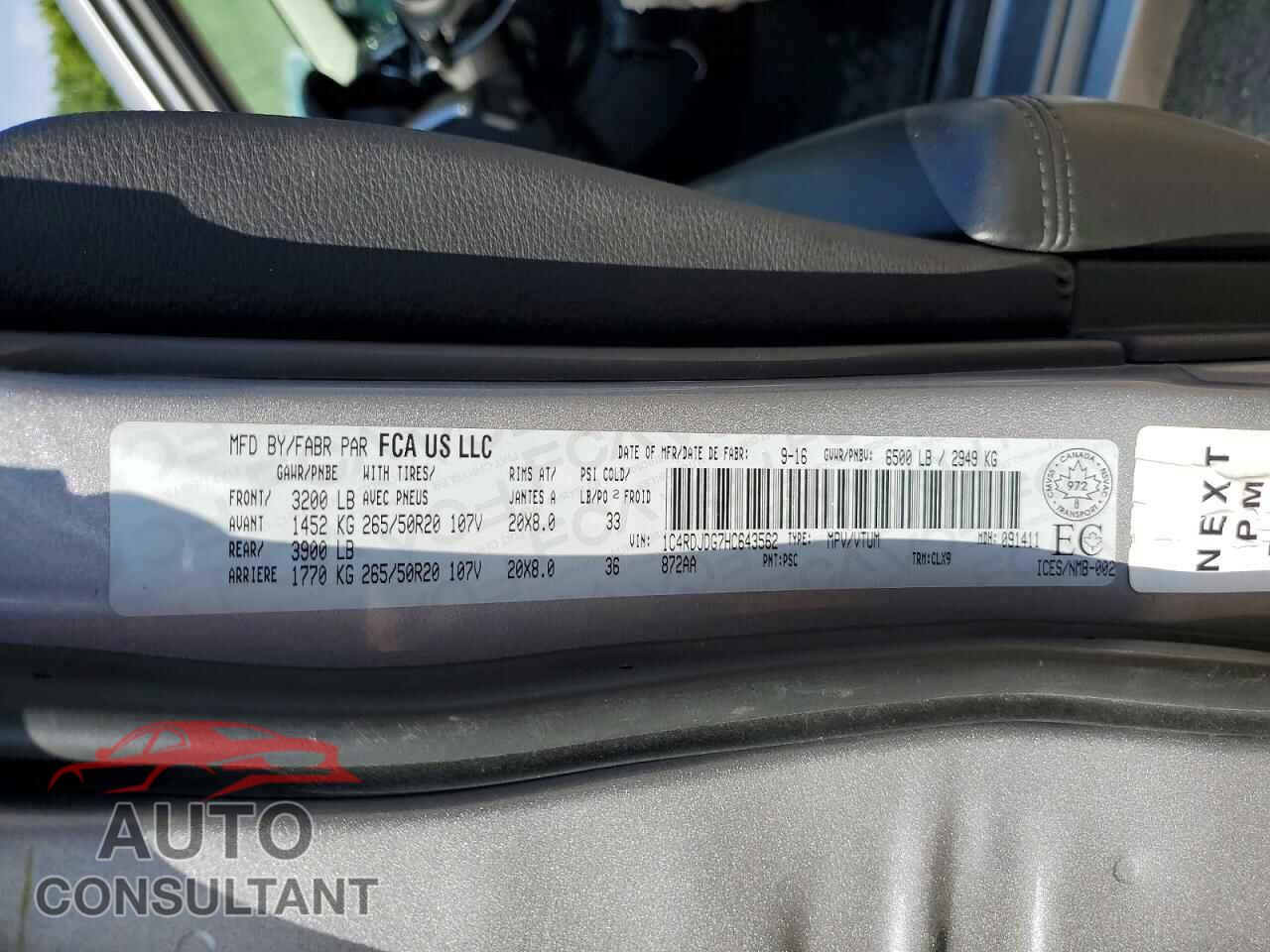 DODGE DURANGO 2017 - 1C4RDJDG7HC643562