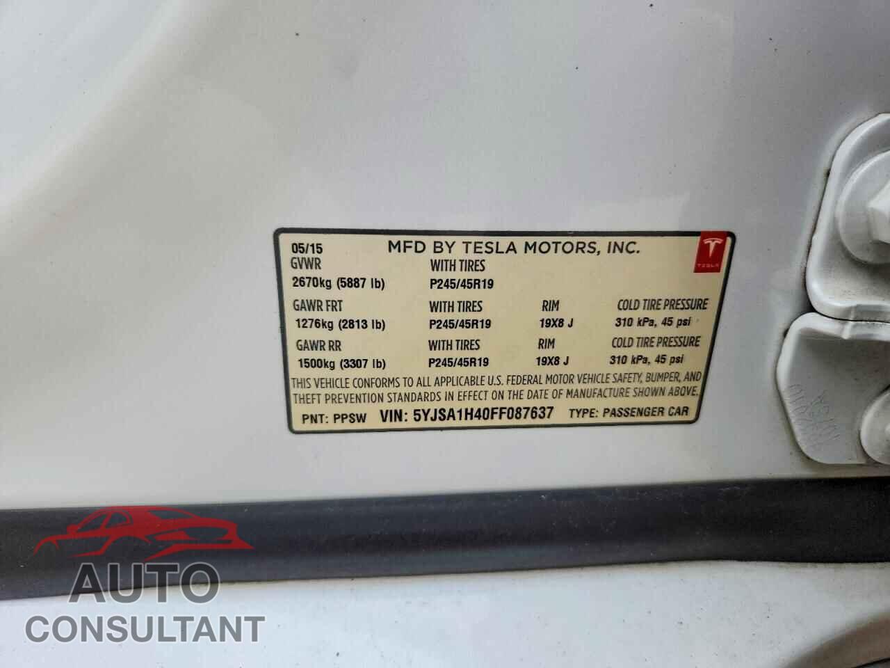 TESLA MODEL S 2015 - 5YJSA1H40FF087637