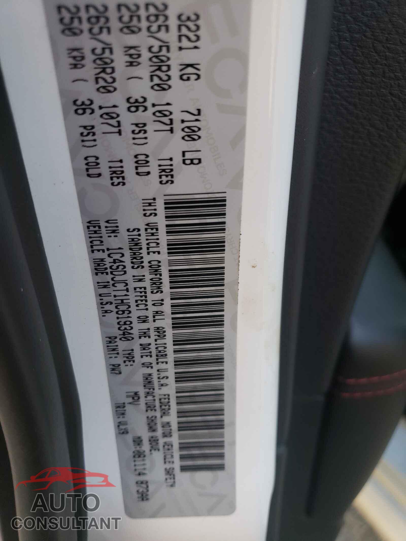 DODGE DURANGO 2017 - 1C4SDJCT1HC619340