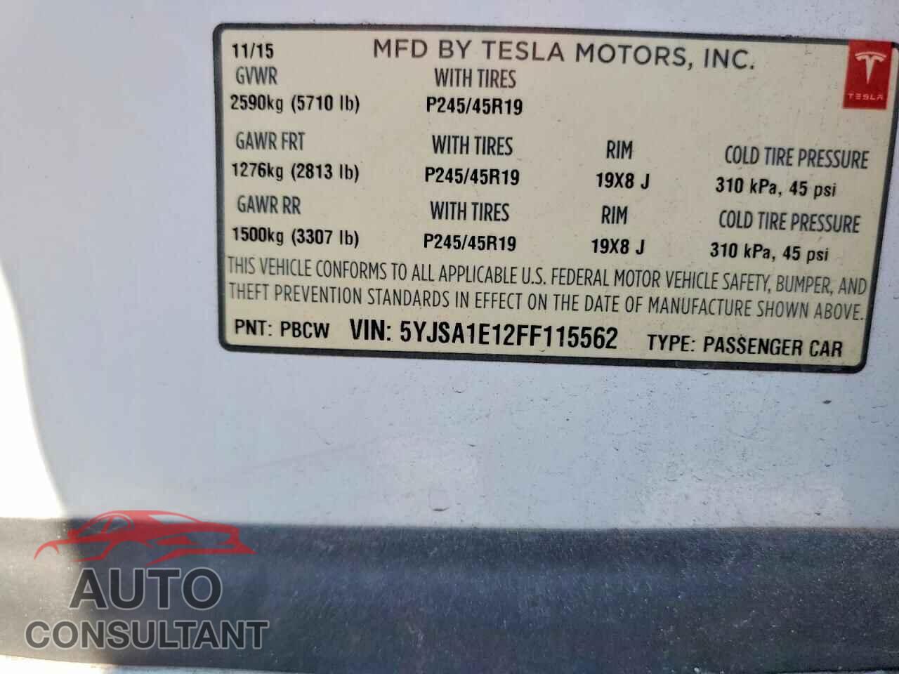 TESLA MODEL S 2015 - 5YJSA1E12FF115562