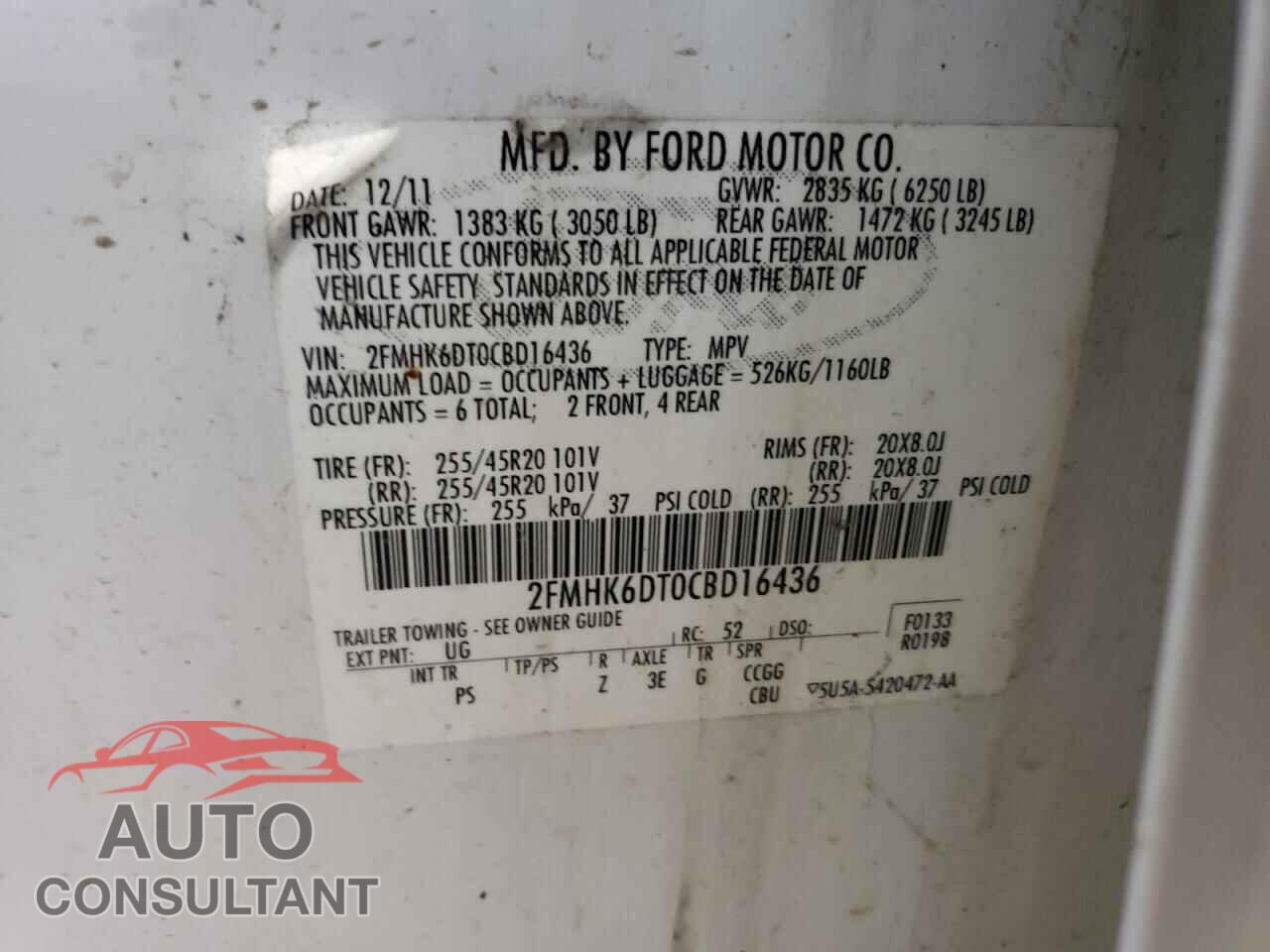 FORD FLEX 2012 - 2FMHK6DT0CBD16436