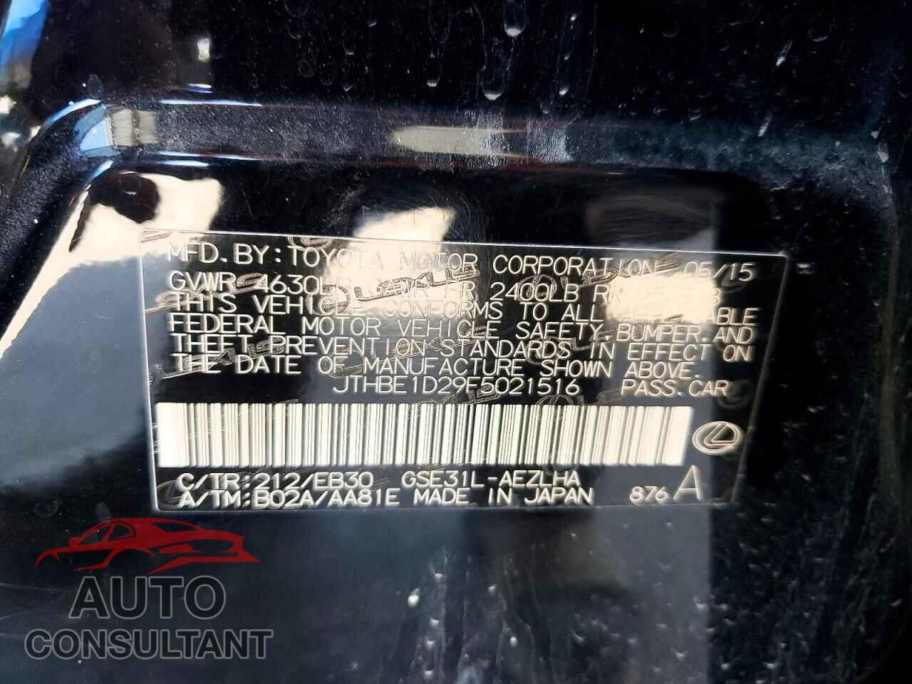 LEXUS IS 2015 - JTHBE1D29F5021516