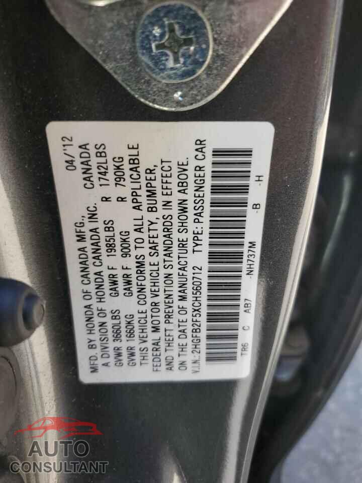 HONDA CIVIC 2012 - 2HGFB2F5XCH560712
