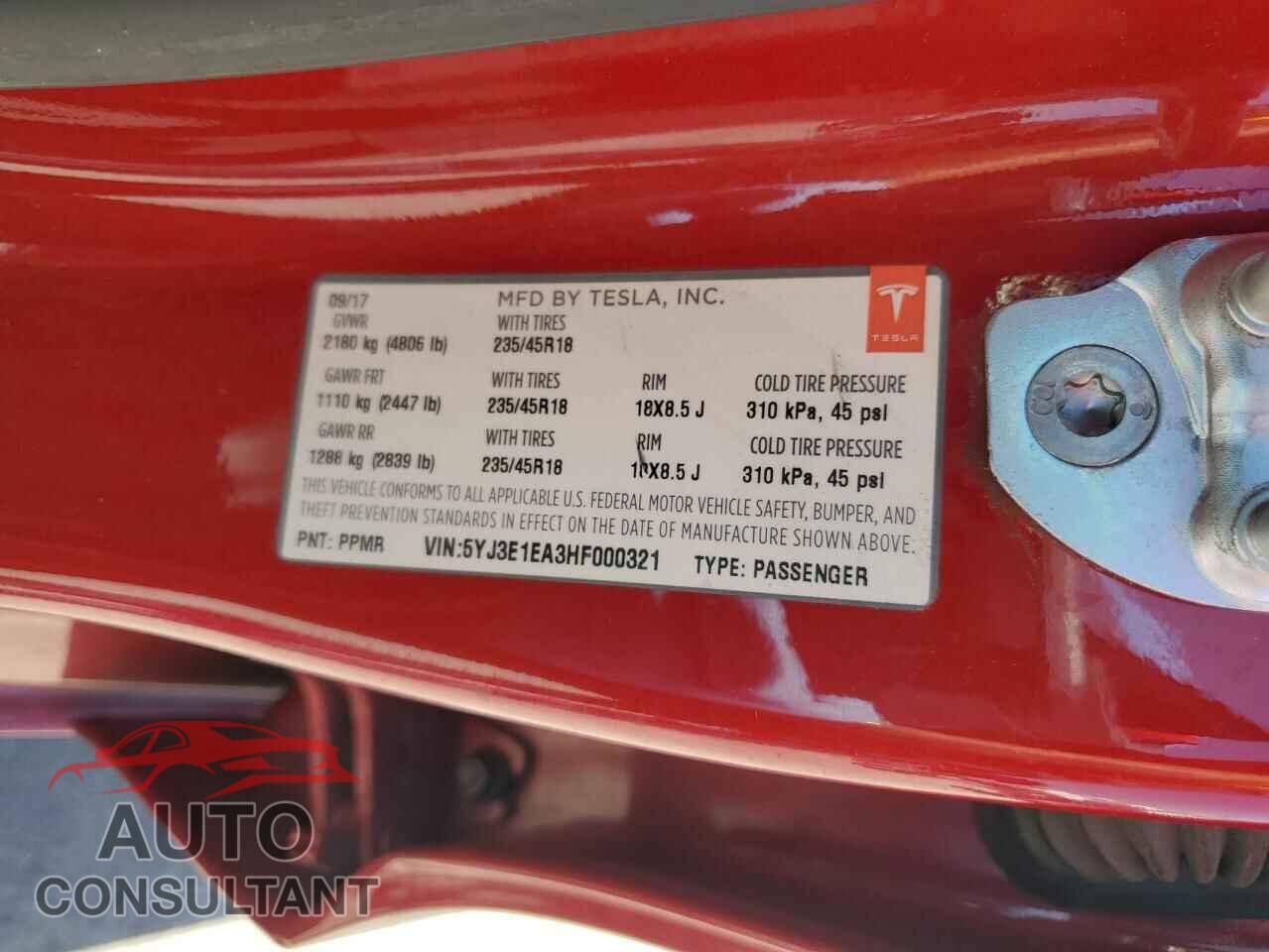 TESLA MODEL 3 2017 - 5YJ3E1EA3HF000321