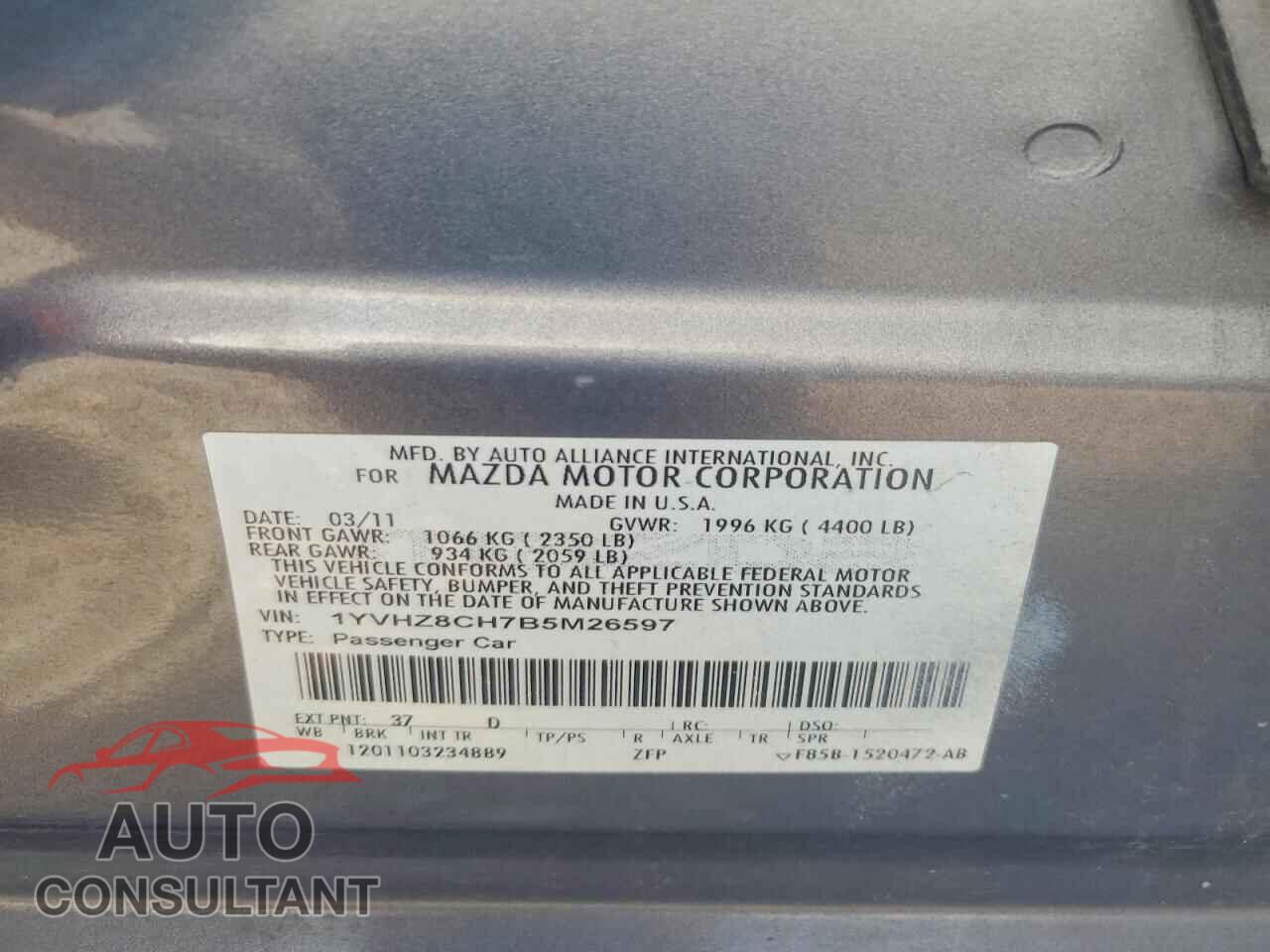 MAZDA 6 2011 - 1YVHZ8CH7B5M26597