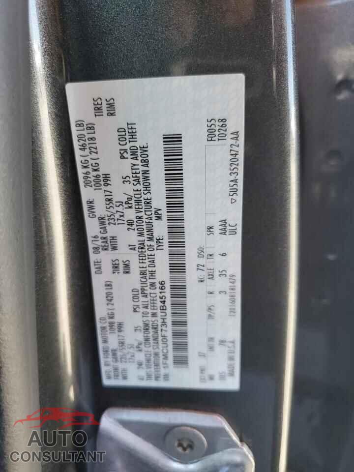 FORD ESCAPE 2017 - 1FMCU0F73HUB45166