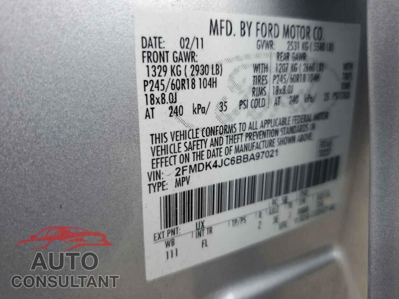 FORD EDGE 2011 - 2FMDK4JC6BBA97021