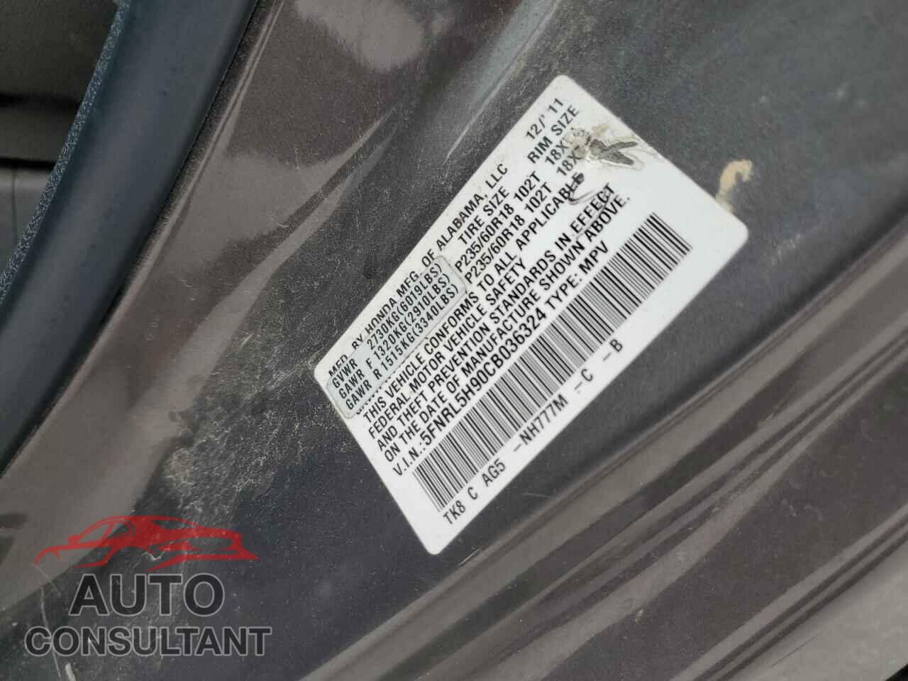HONDA ODYSSEY 2012 - 5FNRL5H90CB036324