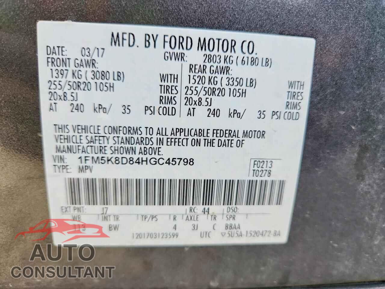 FORD EXPLORER 2017 - 1FM5K8D84HGC45798