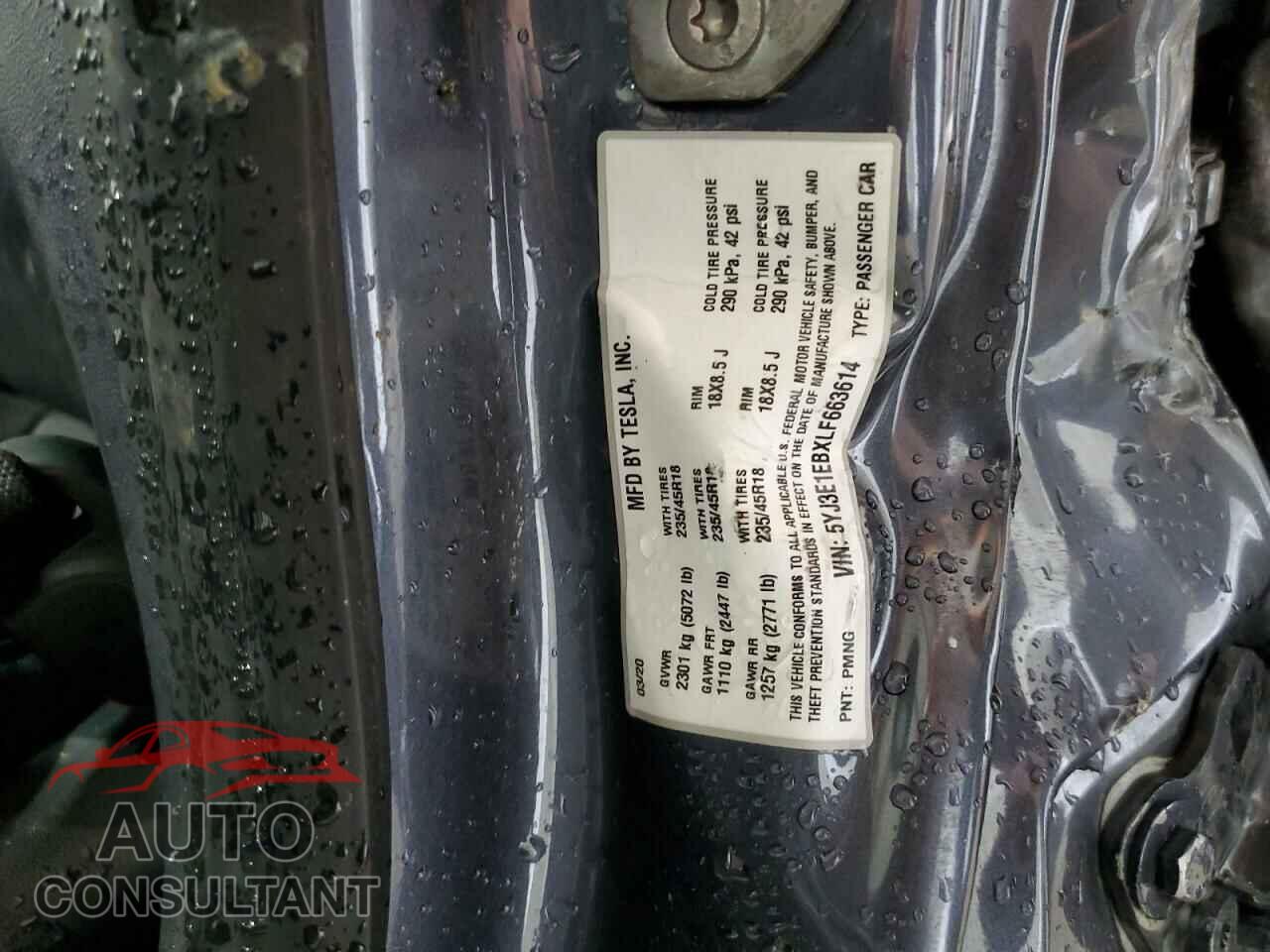 TESLA MODEL 3 2020 - 5YJ3E1EBXLF663614