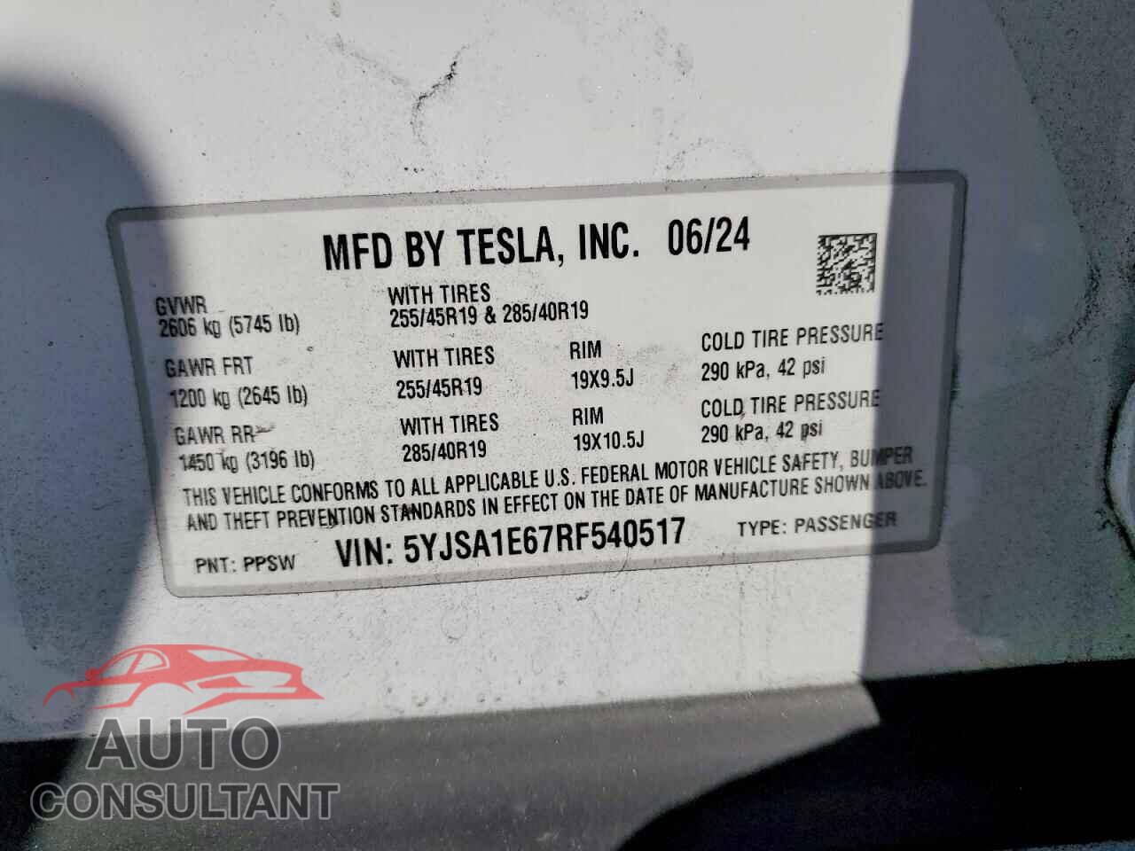 TESLA MODEL S 2024 - 5YJSA1E67RF540517