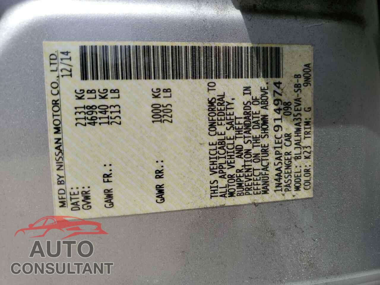 NISSAN MAXIMA 2014 - 1N4AA5AP1EC914974
