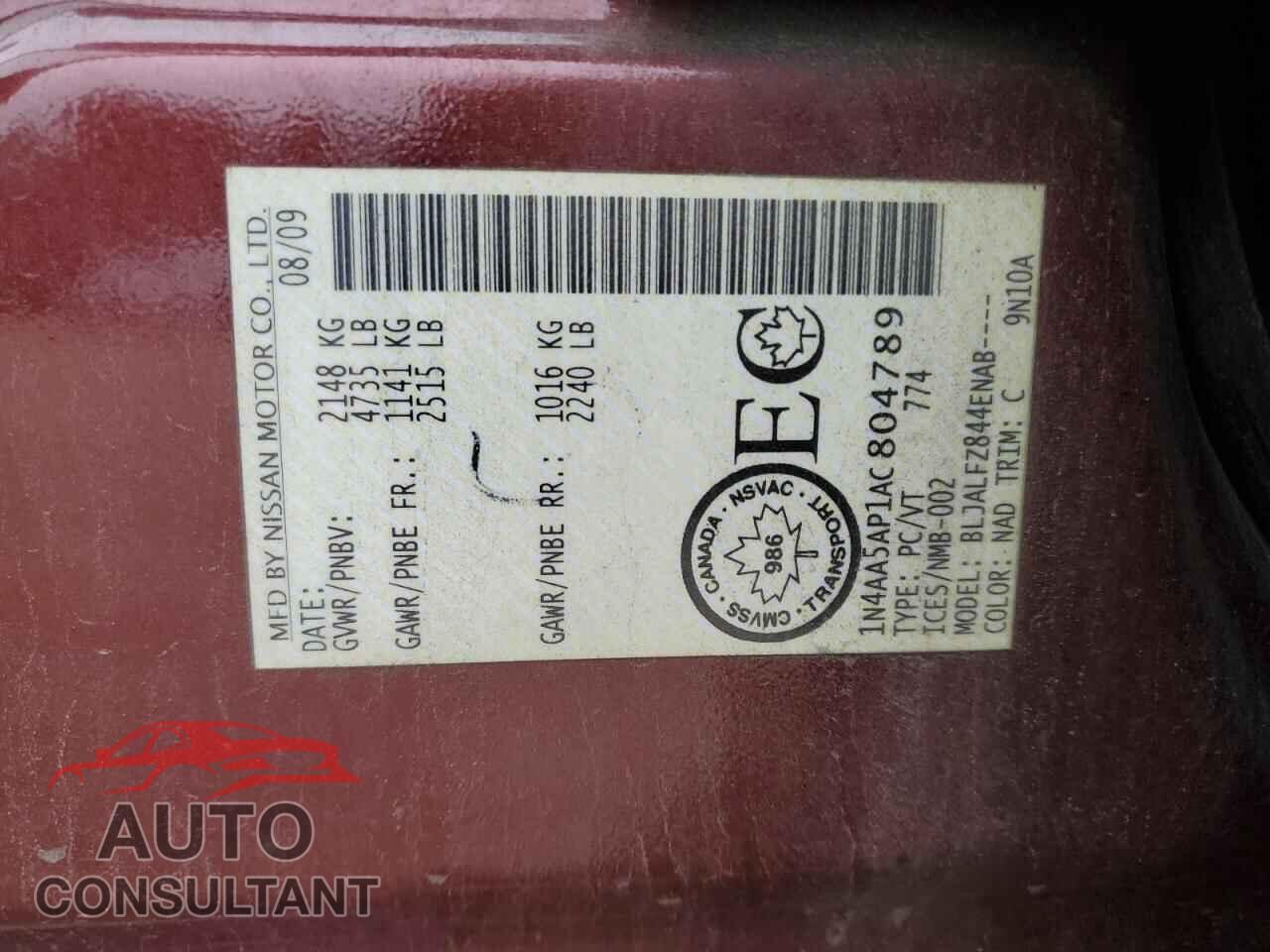 NISSAN MAXIMA 2010 - 1N4AA5AP1AC804789