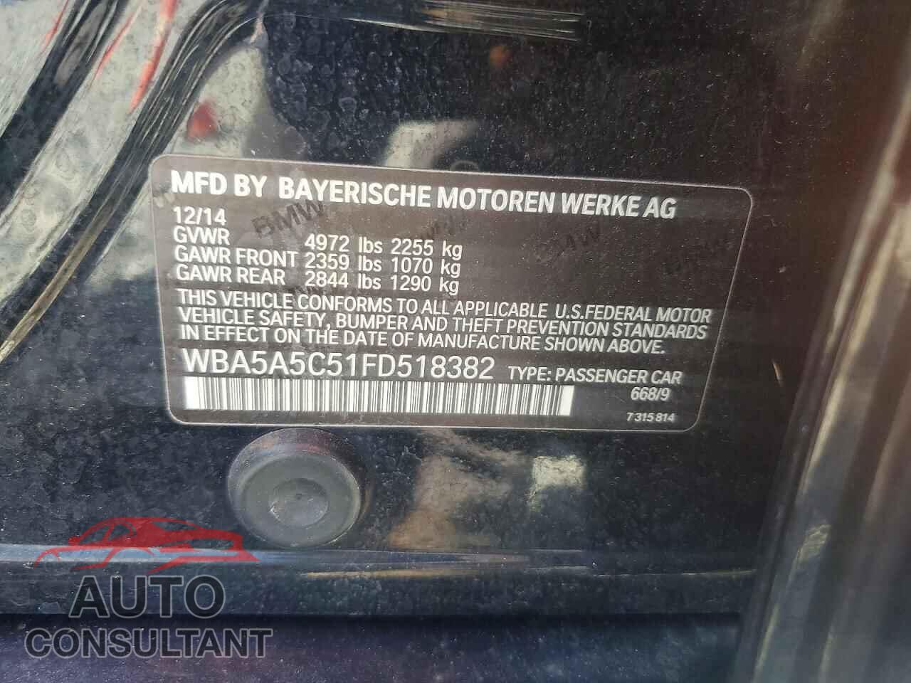 BMW 5 SERIES 2015 - WBA5A5C51FD518382